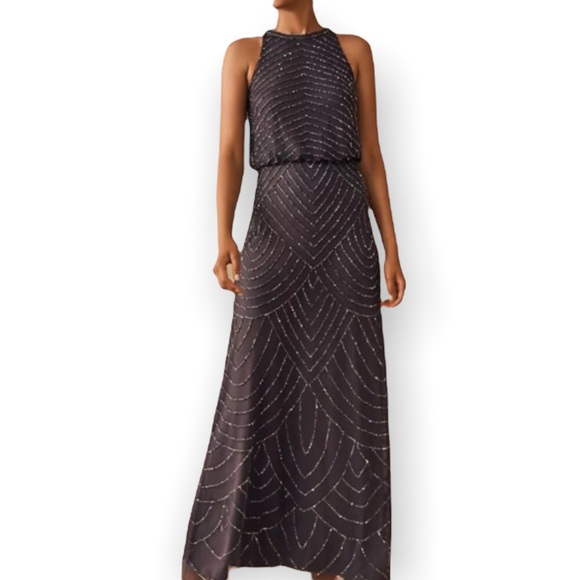 Adrianna Papell x BHLDN Madigan 2 & 4 Gray Chiffon Embellished Beaded Formal - Picture 4 of 9